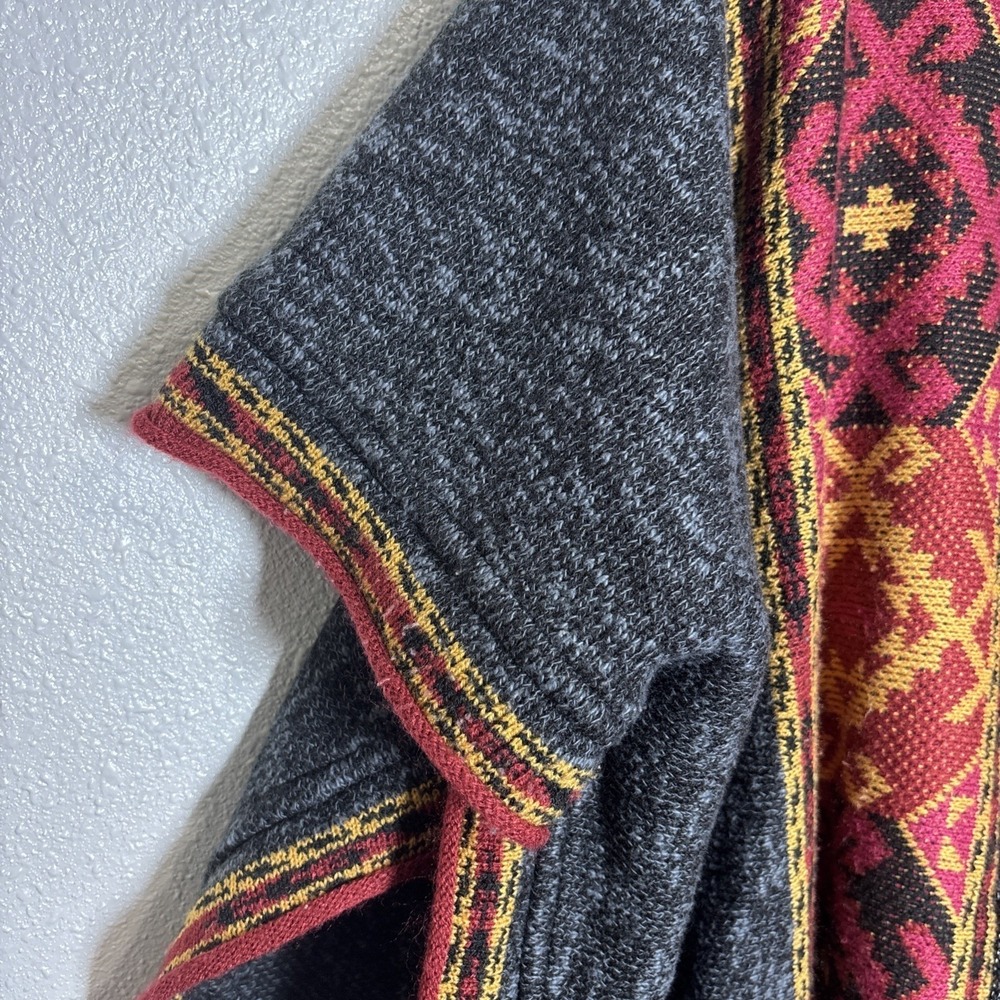 Umbrale Woman Tribal Geometric Knit Poncho Open‎ Front Wrap  Gray Chile Red - Picture 5 of 8